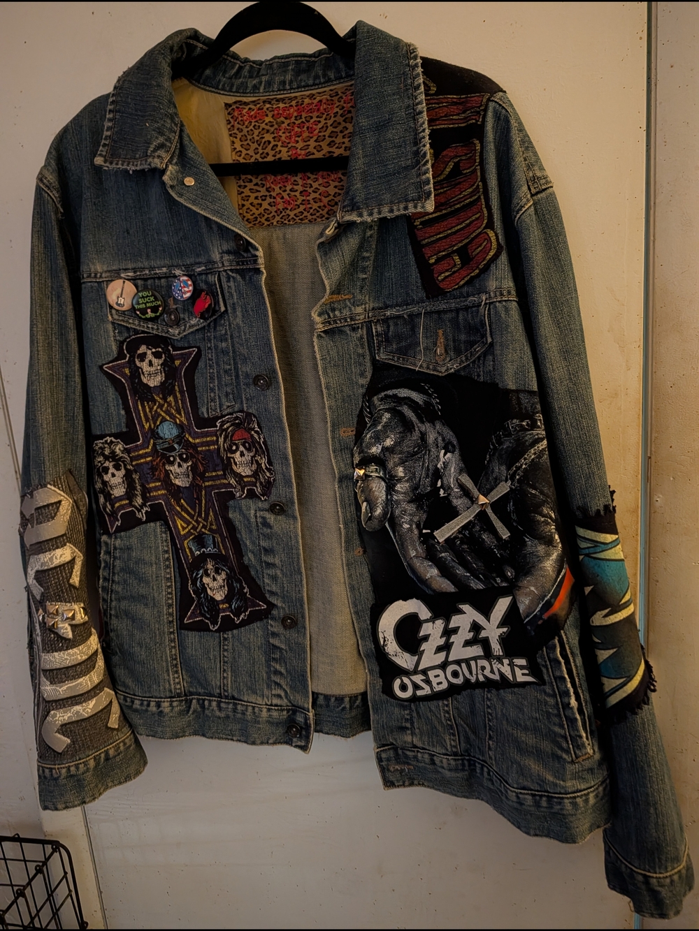 Custom Denim Jacket with Ozzy Osbourne Patch and Skull Cross